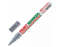 Маркер-краска лаковый (paint marker) 2 мм, СЕРЕБРЯНЫЙ, БЕЗ КСИЛОЛА (без запаха), алюминий, BRAUBERG PROFESSIONAL, 150866