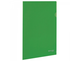 Папка-уголок жесткая, непрозрачная BRAUBERG, зеленая, 0,15 мм, 224881